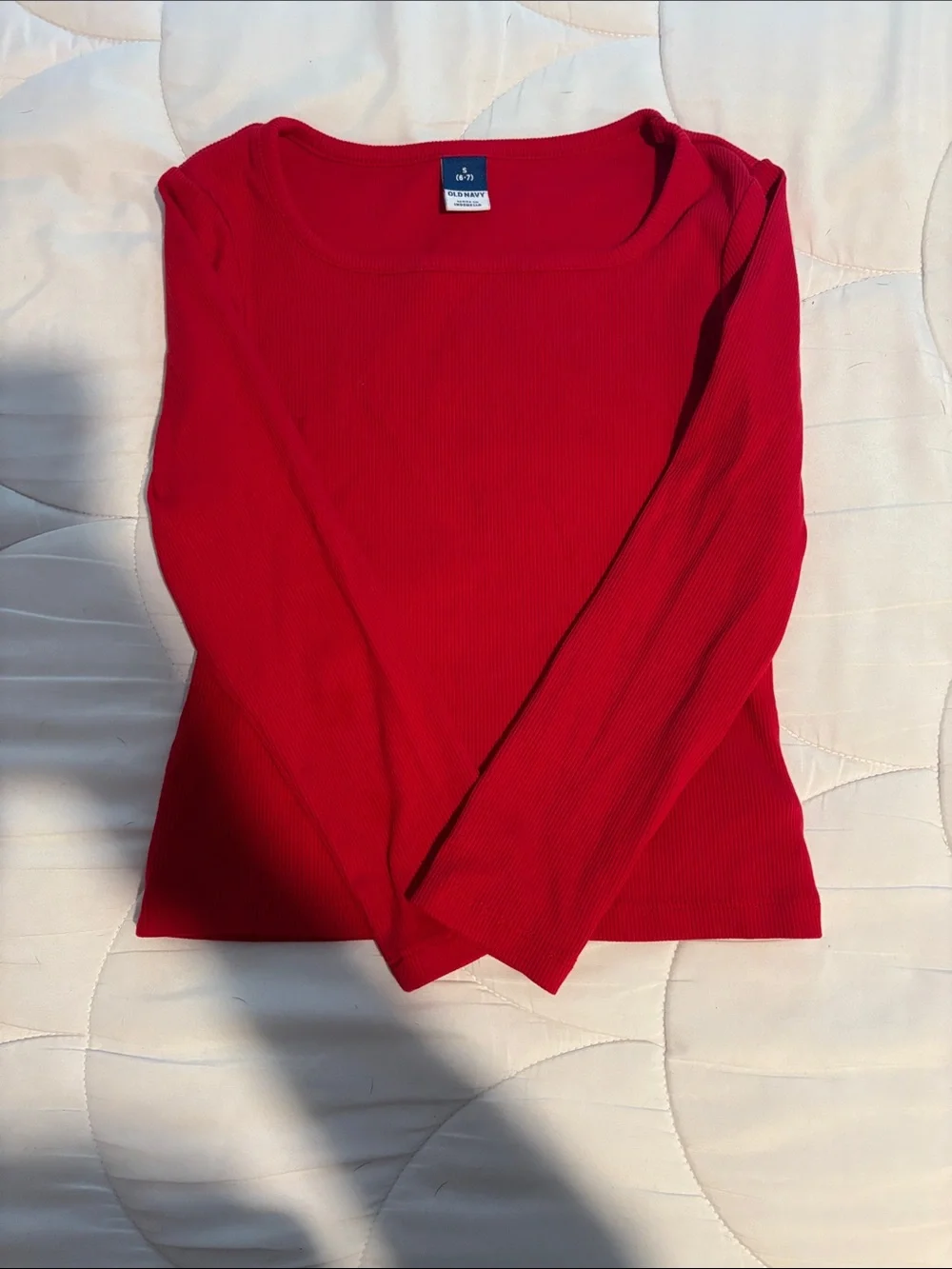 Old Navy Bright Red Ribbed Scoop Neck Long Sleeve Top